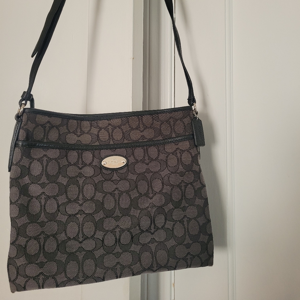 Coach Black and Brown Signature Shoulder Bag